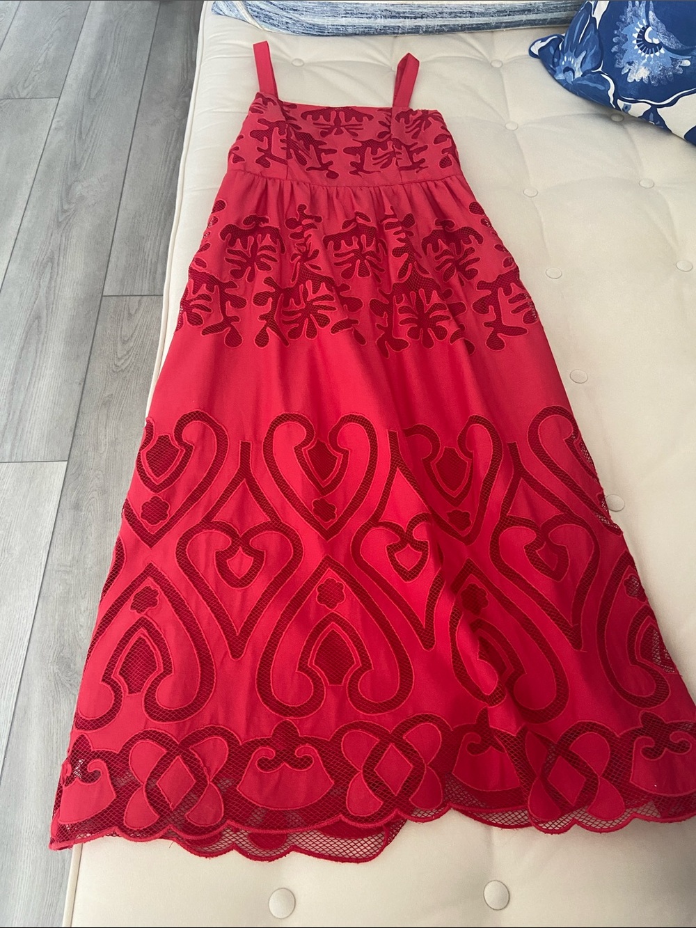 Red Embroidered Midi Dress by Caballero